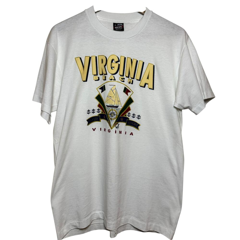 Best Fruit of the Loom Vtg Single Stitch White Virginia Beach T-Shirt